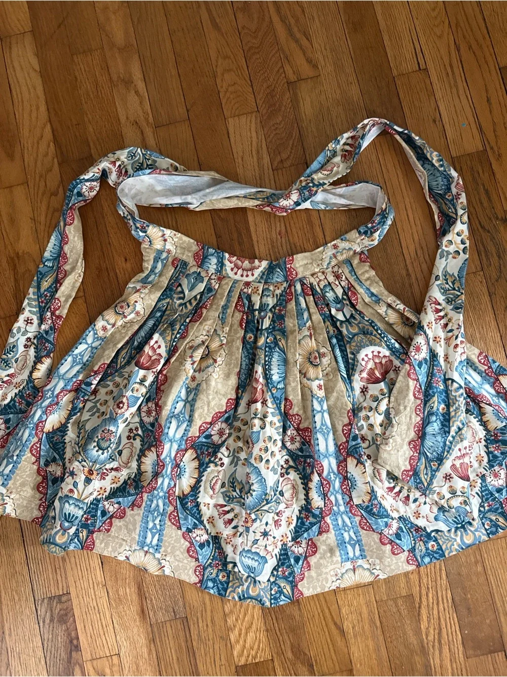 Floral Halter Kitchen Apron in Cream, Blue, and Red